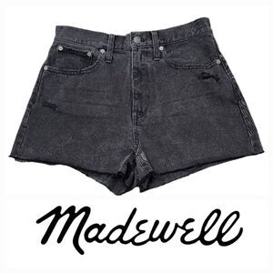 NWT Madewell The Momjean High-Rise Raw-Hem Denim Shorts Cutoff Gray/Black 28